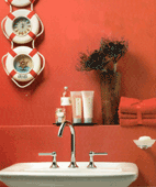 Bathroom Color Tips - Red Bathroom in Mediterranean Theme