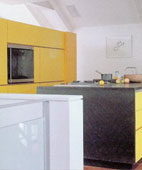 Colourful Kitchen Cabinets Contrasted with Neutral Palette